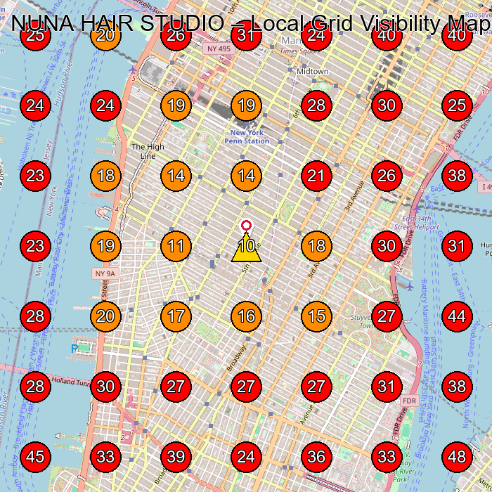 NUNA HAIR STUDIO GeoGrid visibility map for Hair Salon in New York